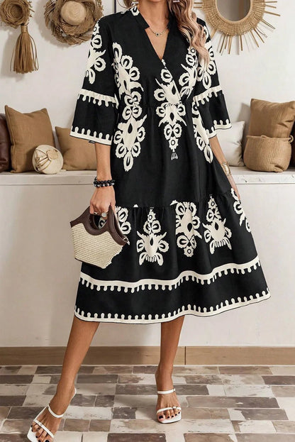 Printed Half Sleeve Knee Length Dress - Rochelle's House LLC