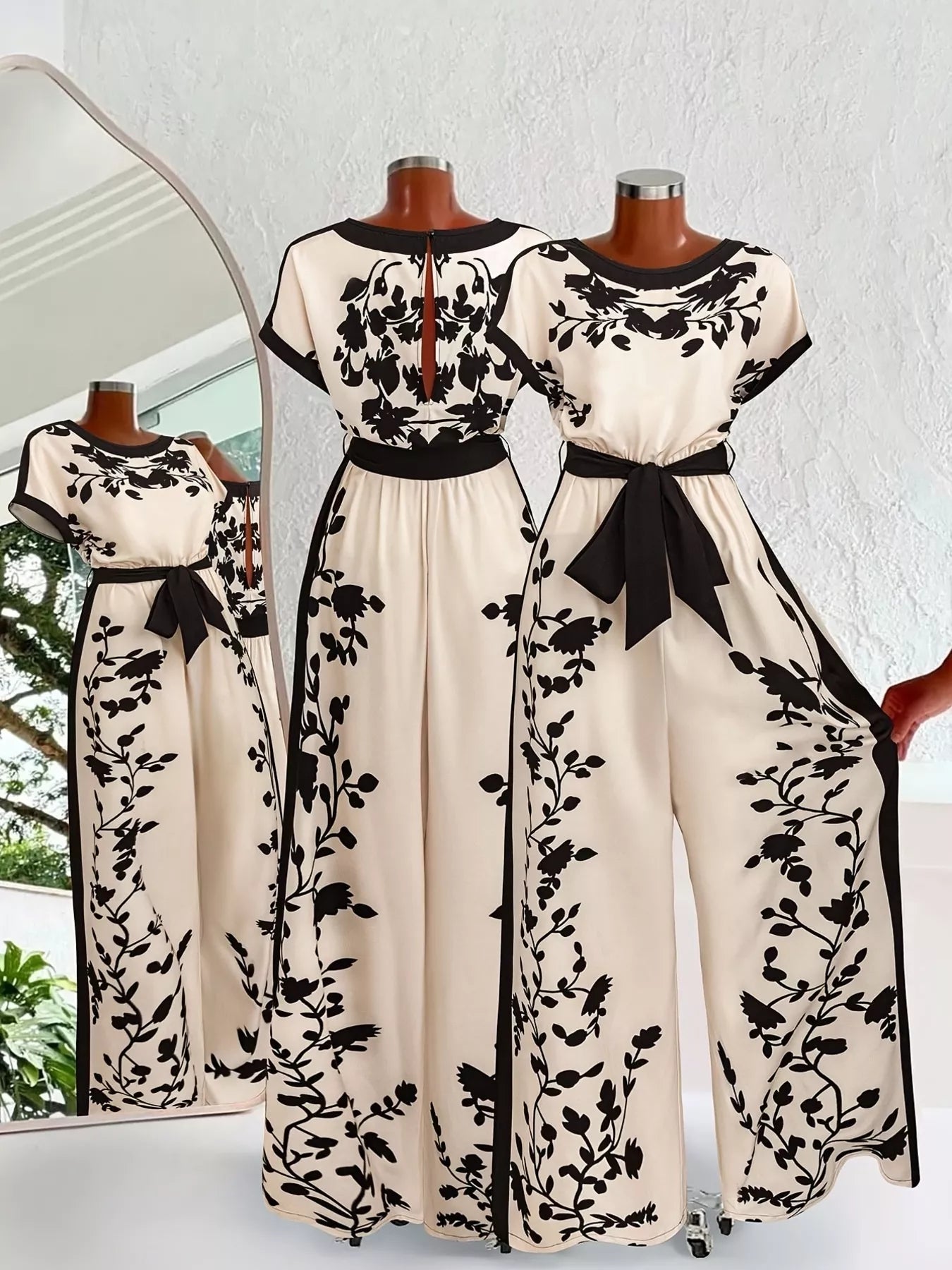 Printed Short Sleeve Wide Leg Jumpsuit - Rochelle's House LLC