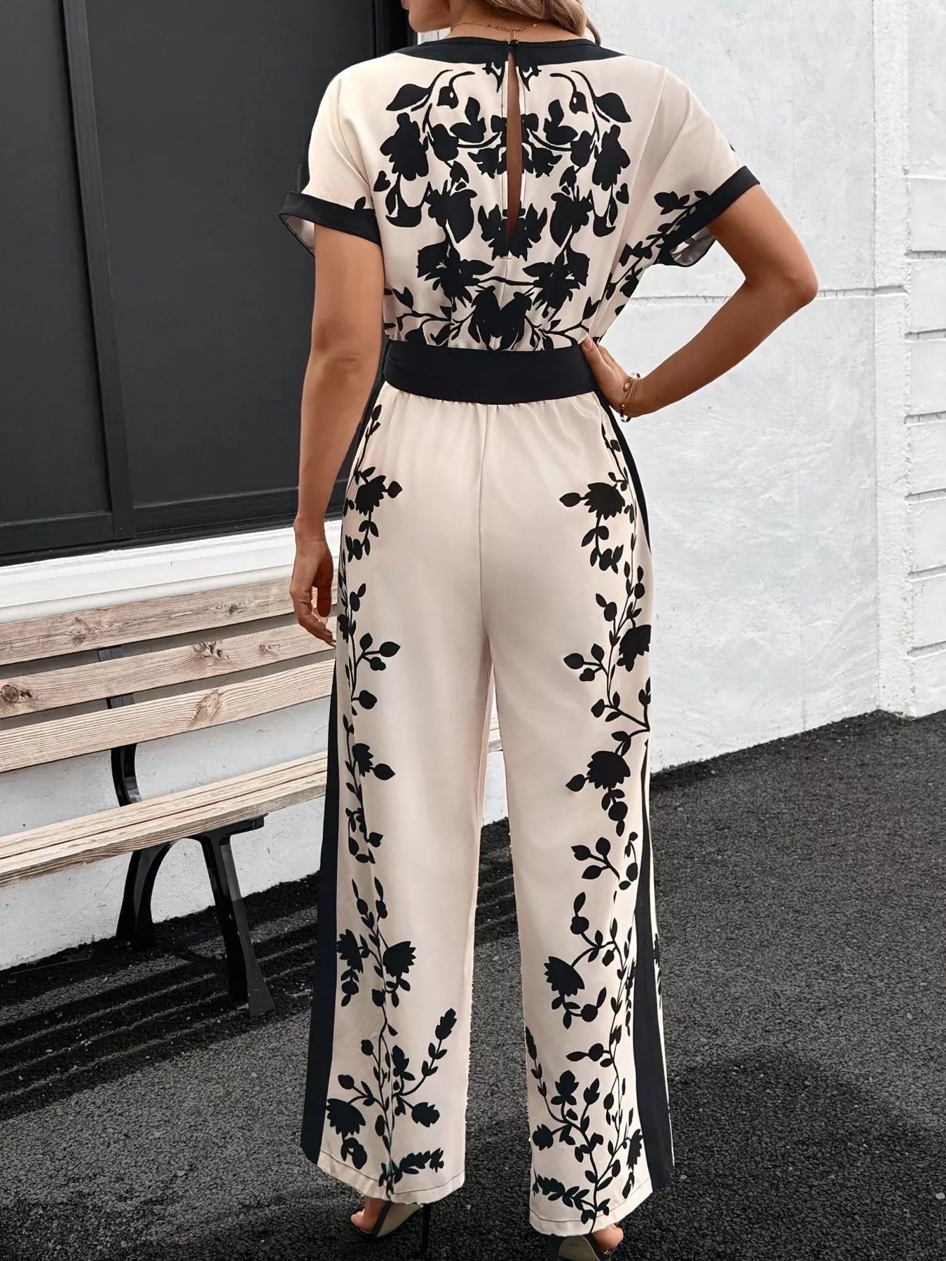 Printed Short Sleeve Wide Leg Jumpsuit - Rochelle's House LLC