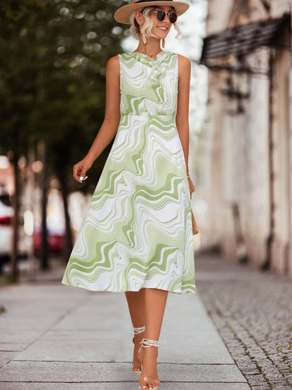 Printed Sleeveless Midi Dress - Rochelle's House LLC
