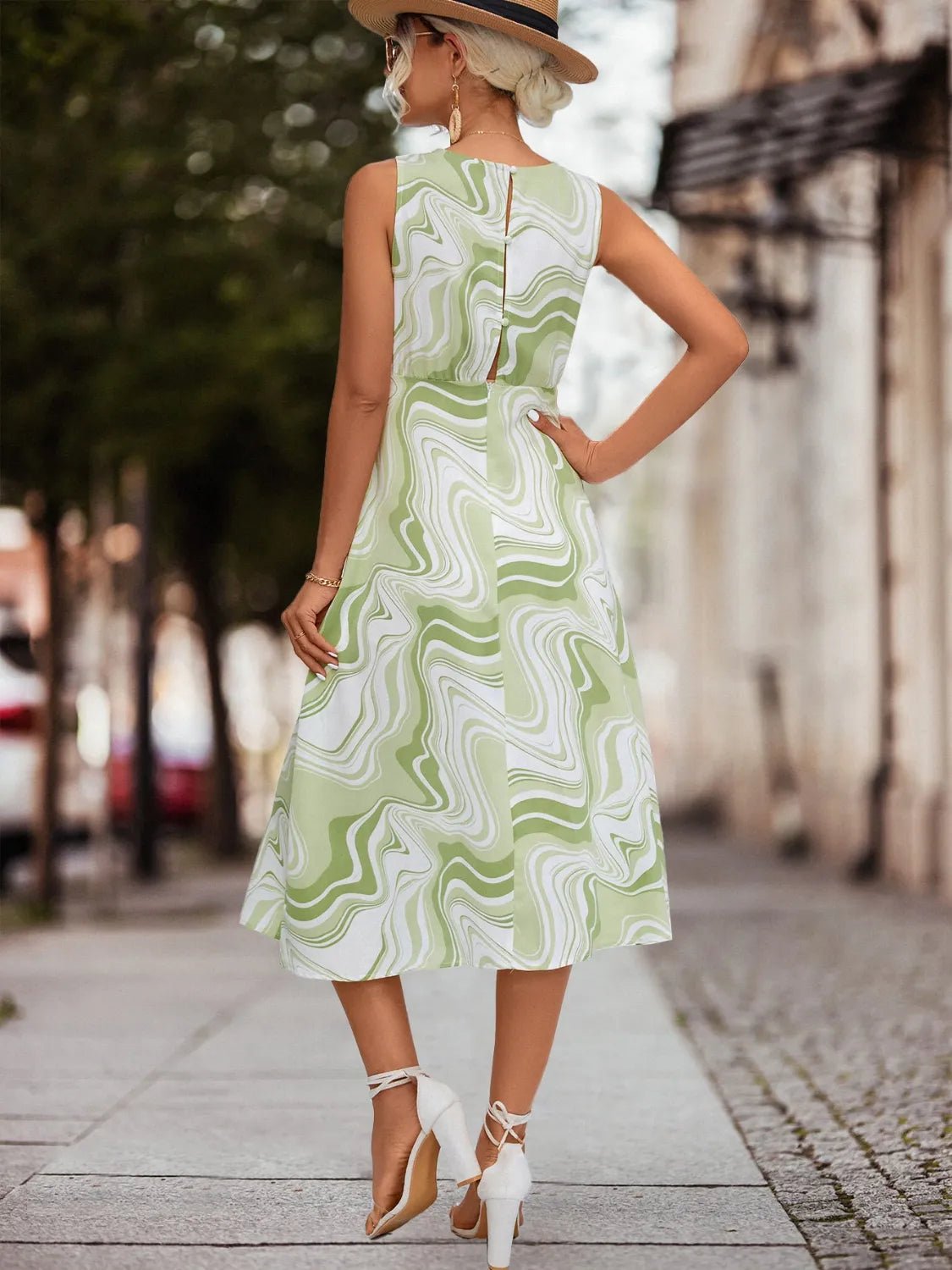 Printed Sleeveless Midi Dress - Rochelle's House LLC