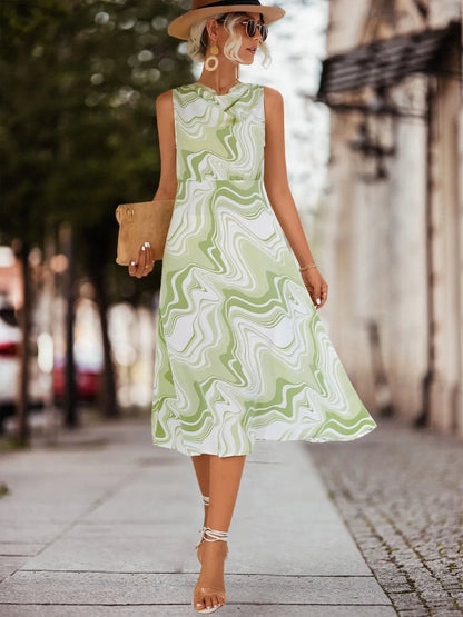 Printed Sleeveless Midi Dress - Rochelle's House LLC