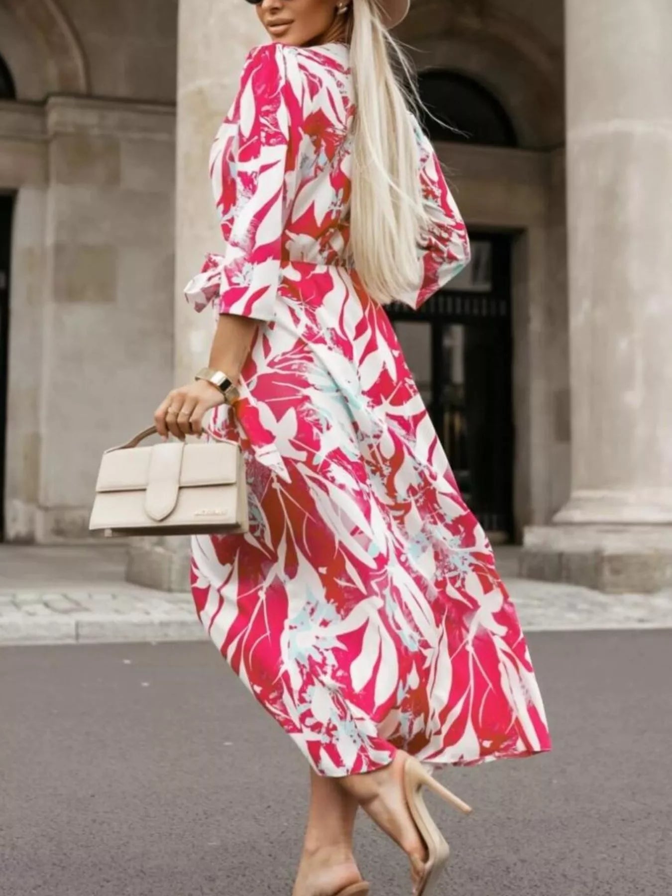 Printed Surplice Long Sleeve Wrap Dress - Rochelle's House LLC