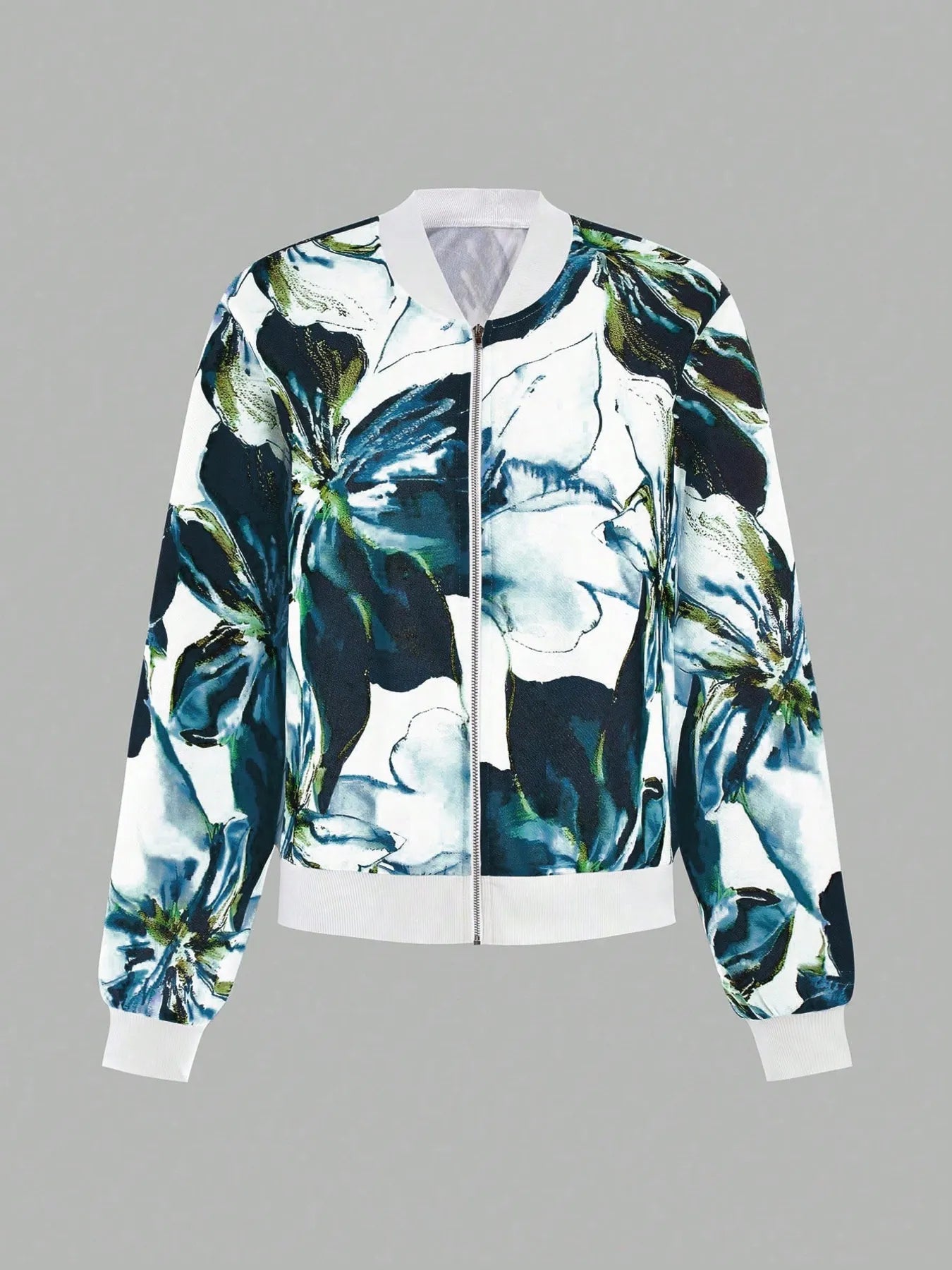 Printed Zip Up Long Sleeve Jacket - Rochelle's House LLC
