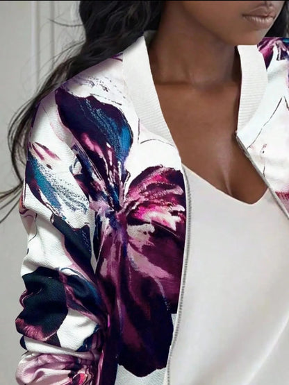 Printed Zip Up Long Sleeve Jacket - Rochelle's House LLC