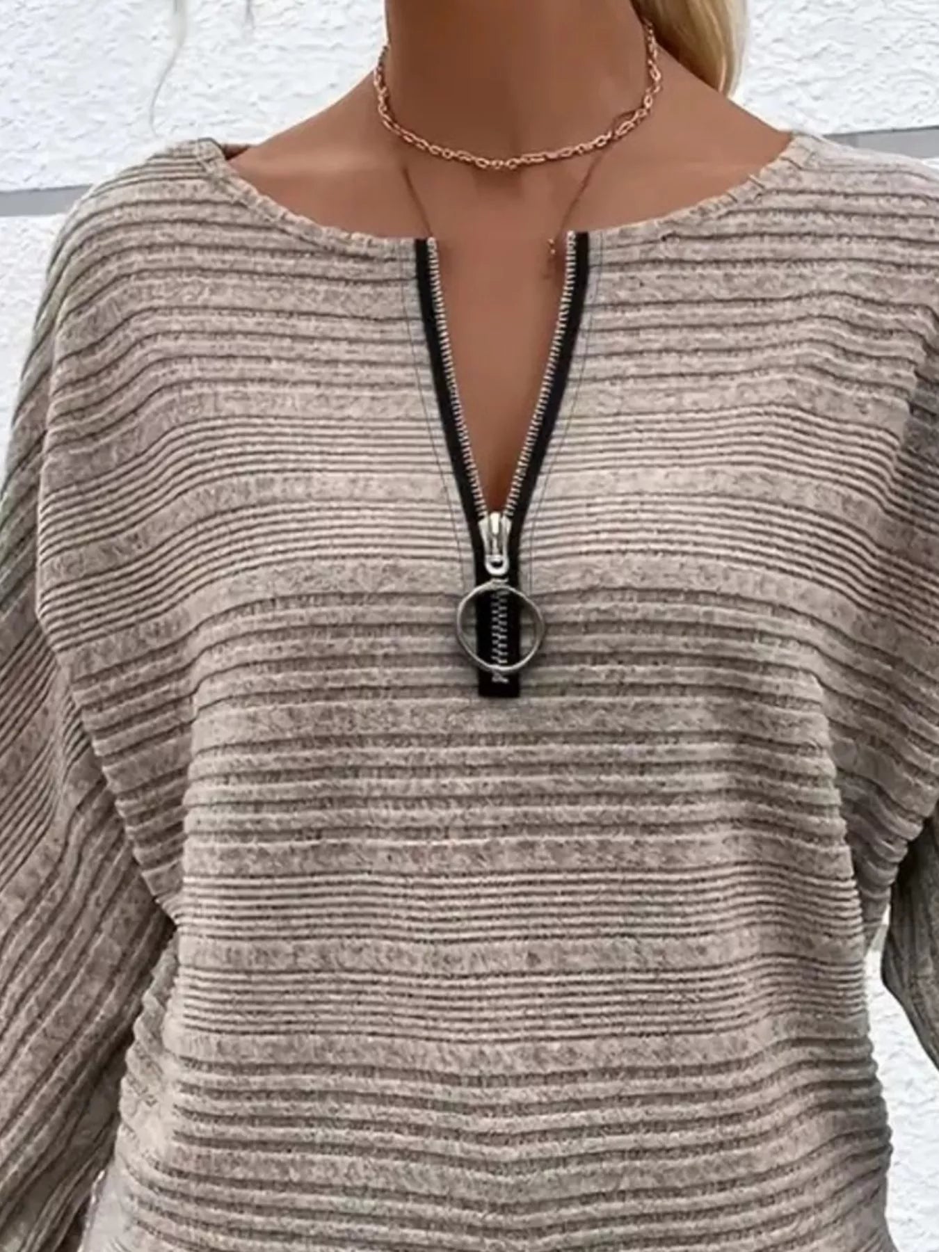 Ribbed Knit Quarter Zip Sweatshirt - Rochelle's House LLC