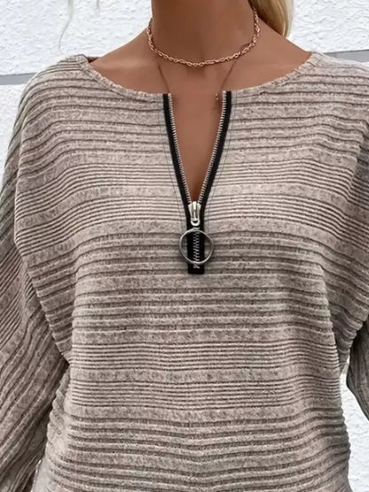 Ribbed Knit Quarter Zip Sweatshirt - Rochelle's House LLC