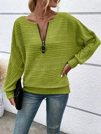 Ribbed Knit Quarter Zip Sweatshirt - Rochelle's House LLC