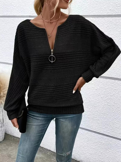 Ribbed Knit Quarter Zip Sweatshirt - Rochelle's House LLC