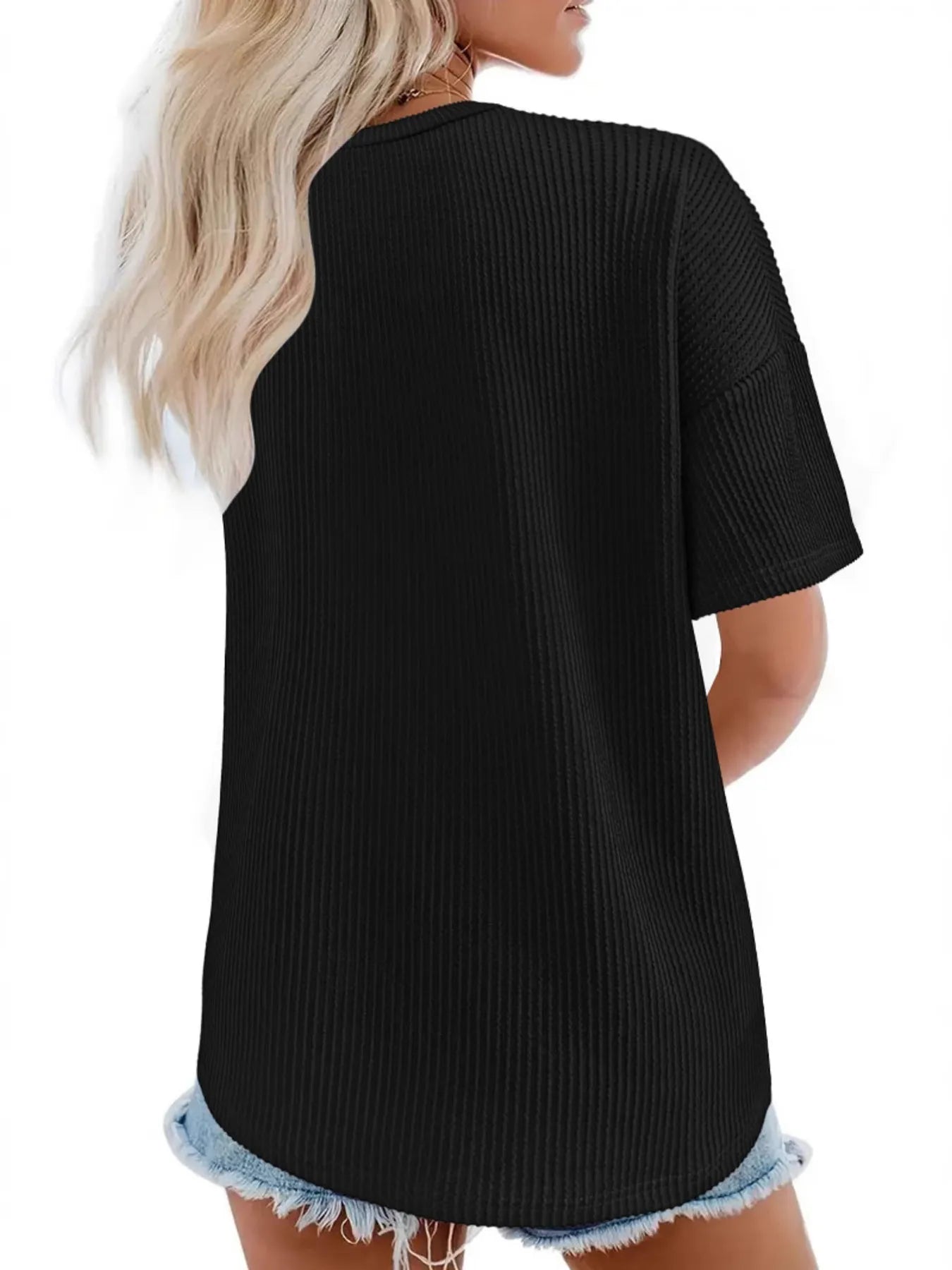 Ribbed V - Neck Oversized T-Shirt - Rochelle's House LLC
