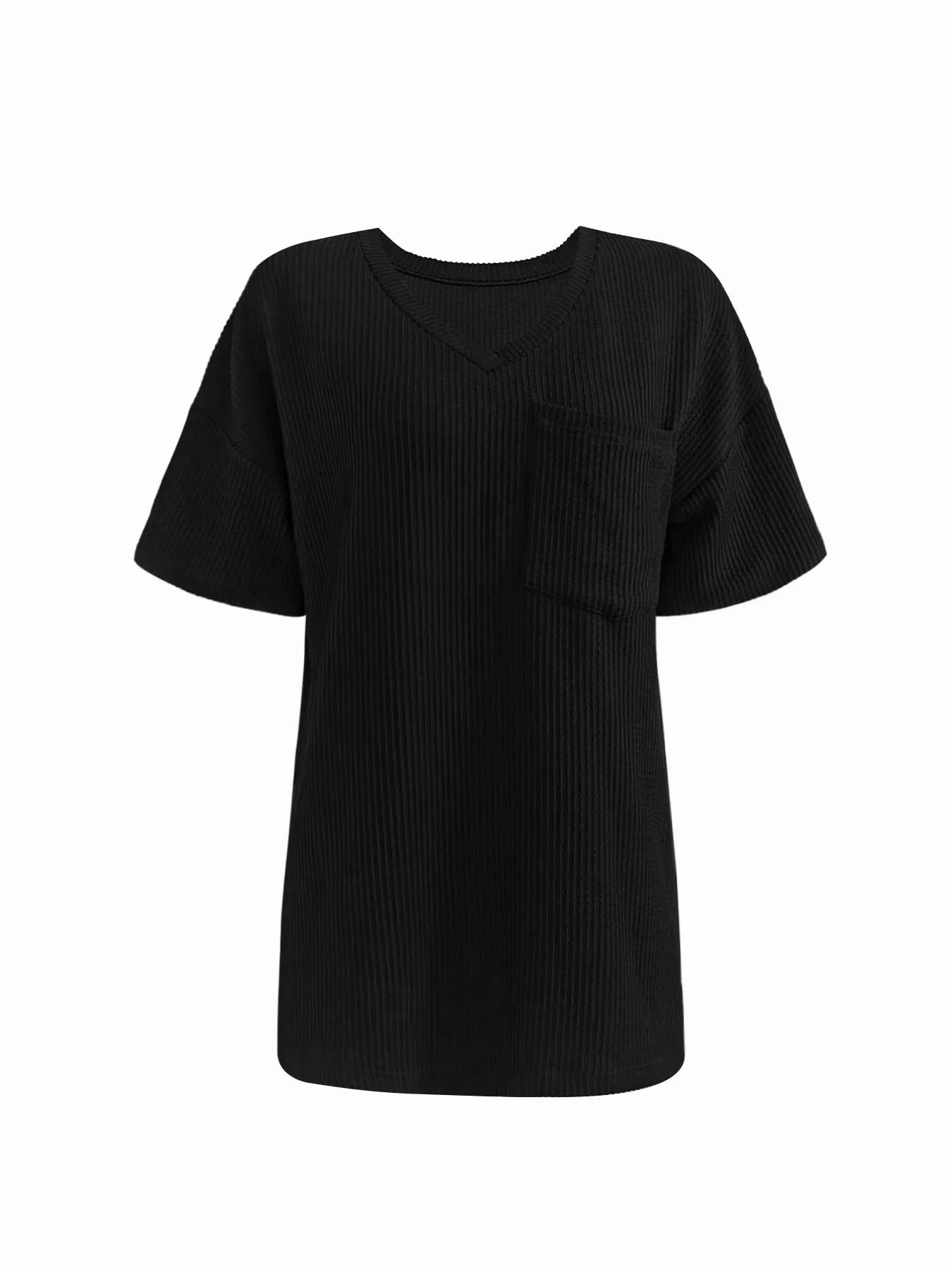 Ribbed V - Neck Oversized T-Shirt - Rochelle's House LLC