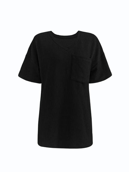 Ribbed V - Neck Oversized T-Shirt - Rochelle's House LLC