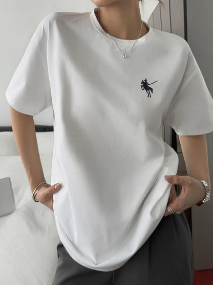 Front view of Round Neck Short Sleeve T-Shirt in Ivory showing neckline and sleeve details