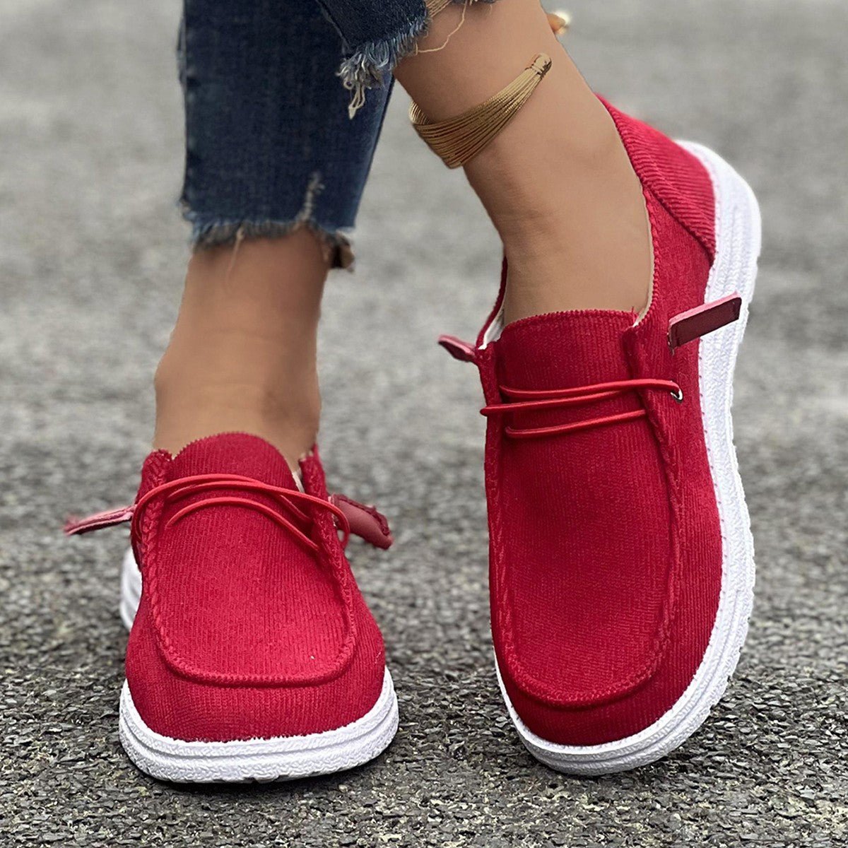Front view of Round Toe Flat Slip-Ons in Fuchsia Pink showing neckline and sleeve details (polyester)