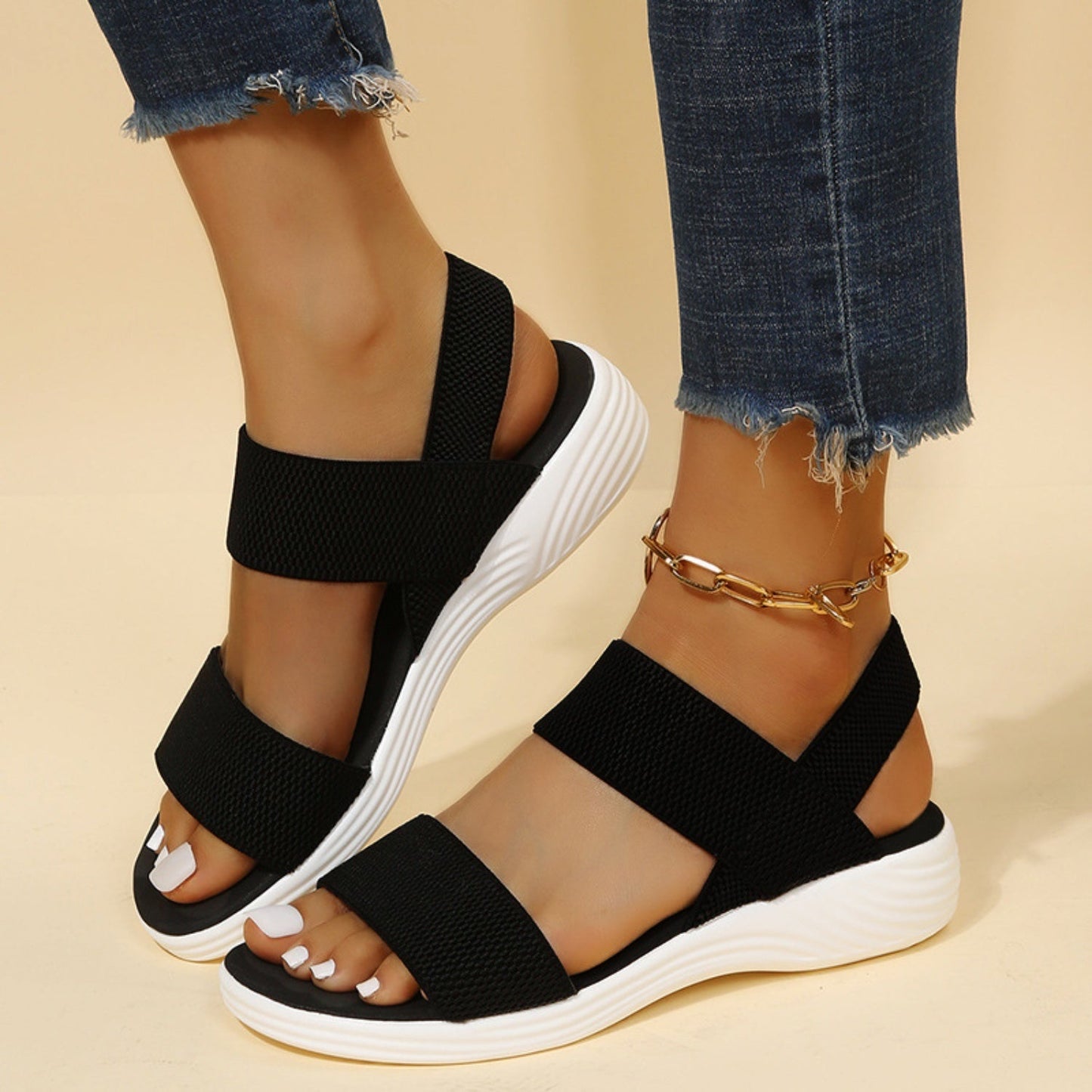 Rubber Open Toe Low Heel Sandals - Rochelle's House LLC