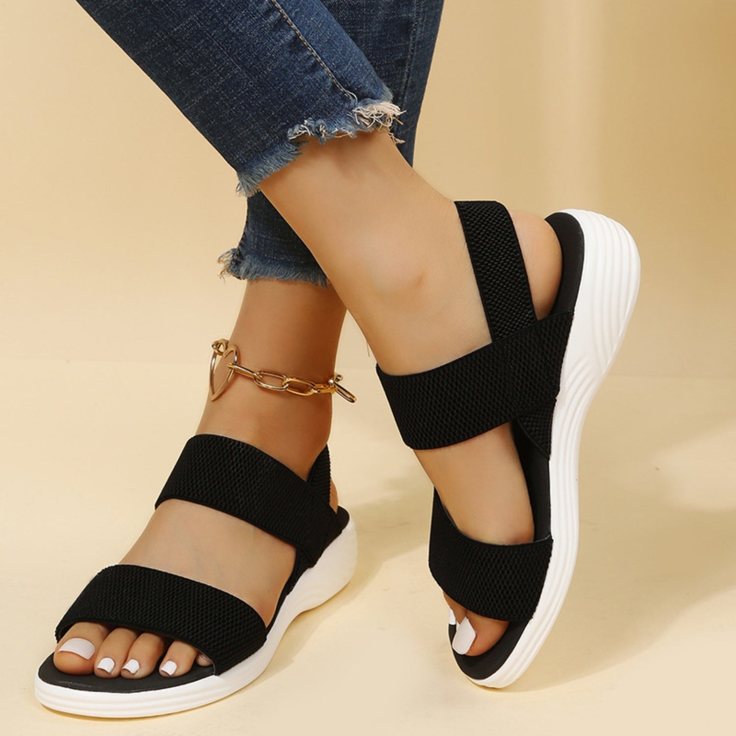 Rubber Open Toe Low Heel Sandals - Rochelle's House LLC