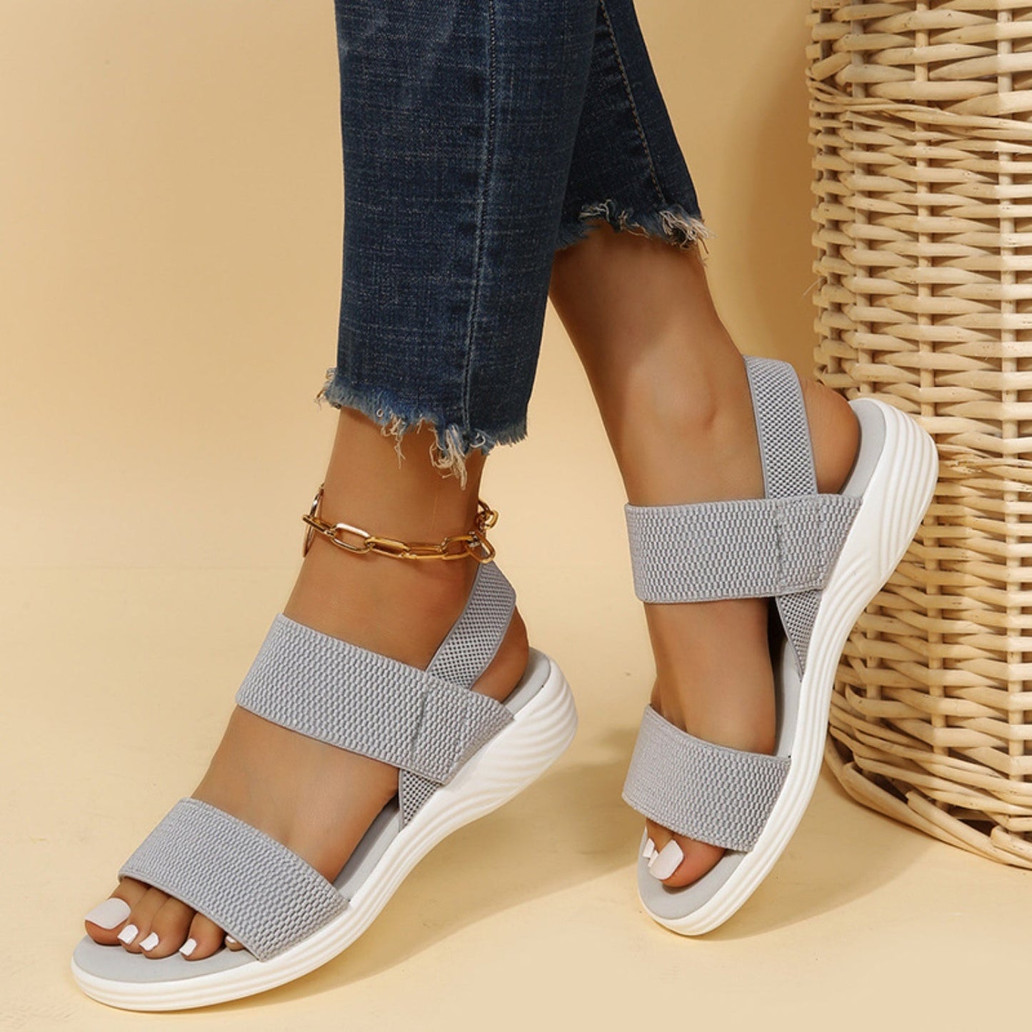 Rubber Open Toe Low Heel Sandals - Rochelle's House LLC