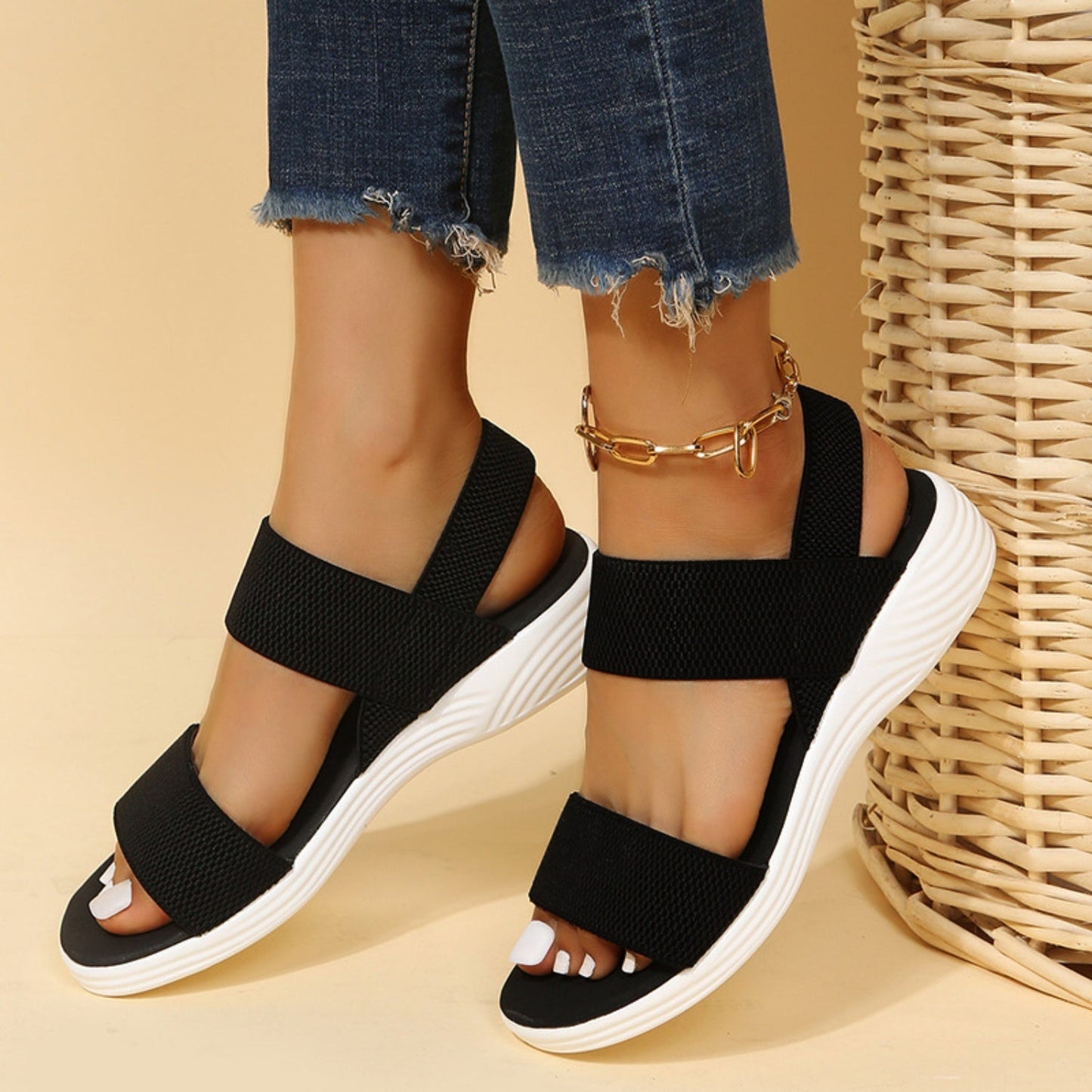 Rubber Open Toe Low Heel Sandals - Rochelle's House LLC