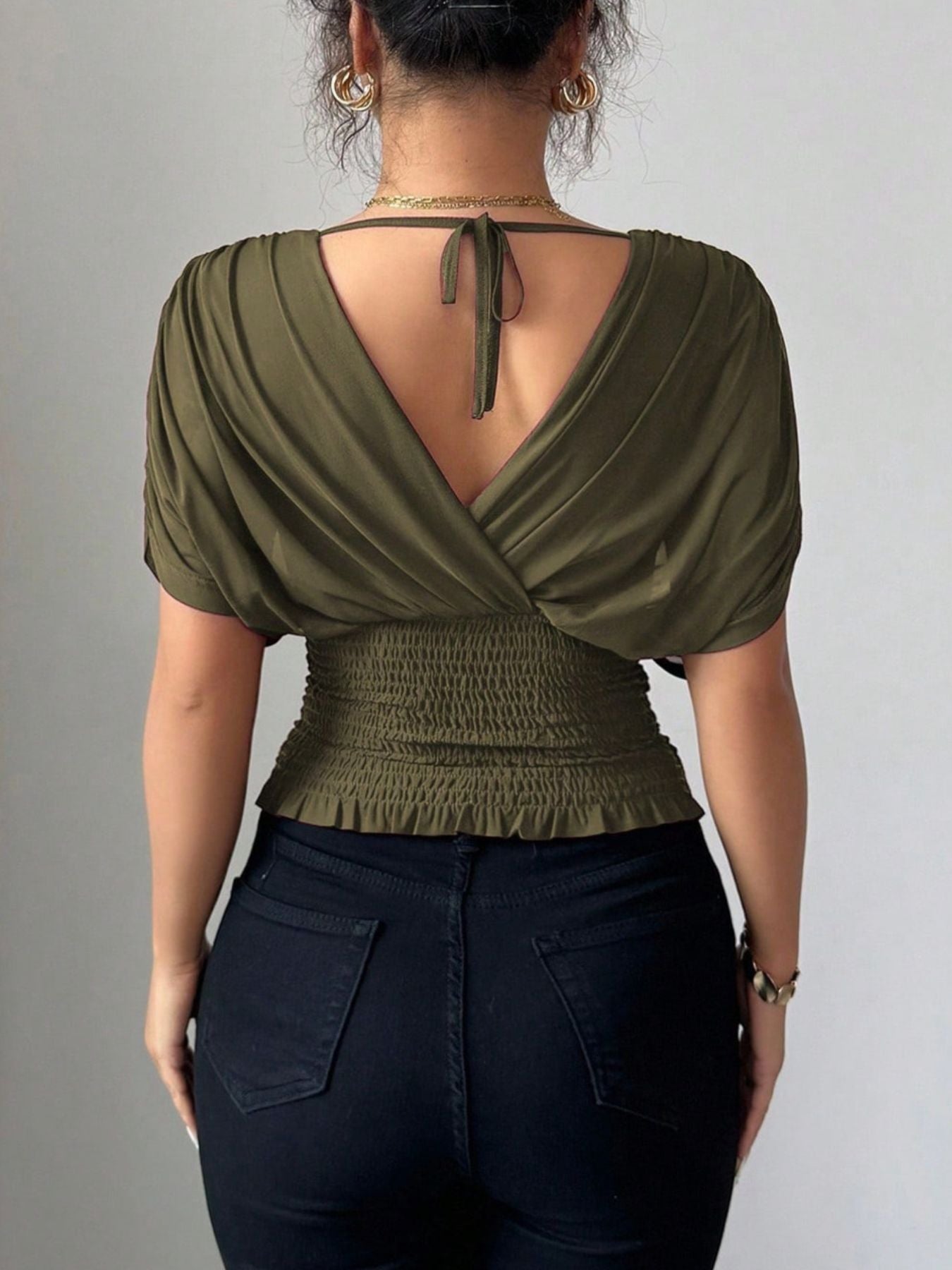 Ruched Surplice Short Sleeve Top - Rochelle's House LLC