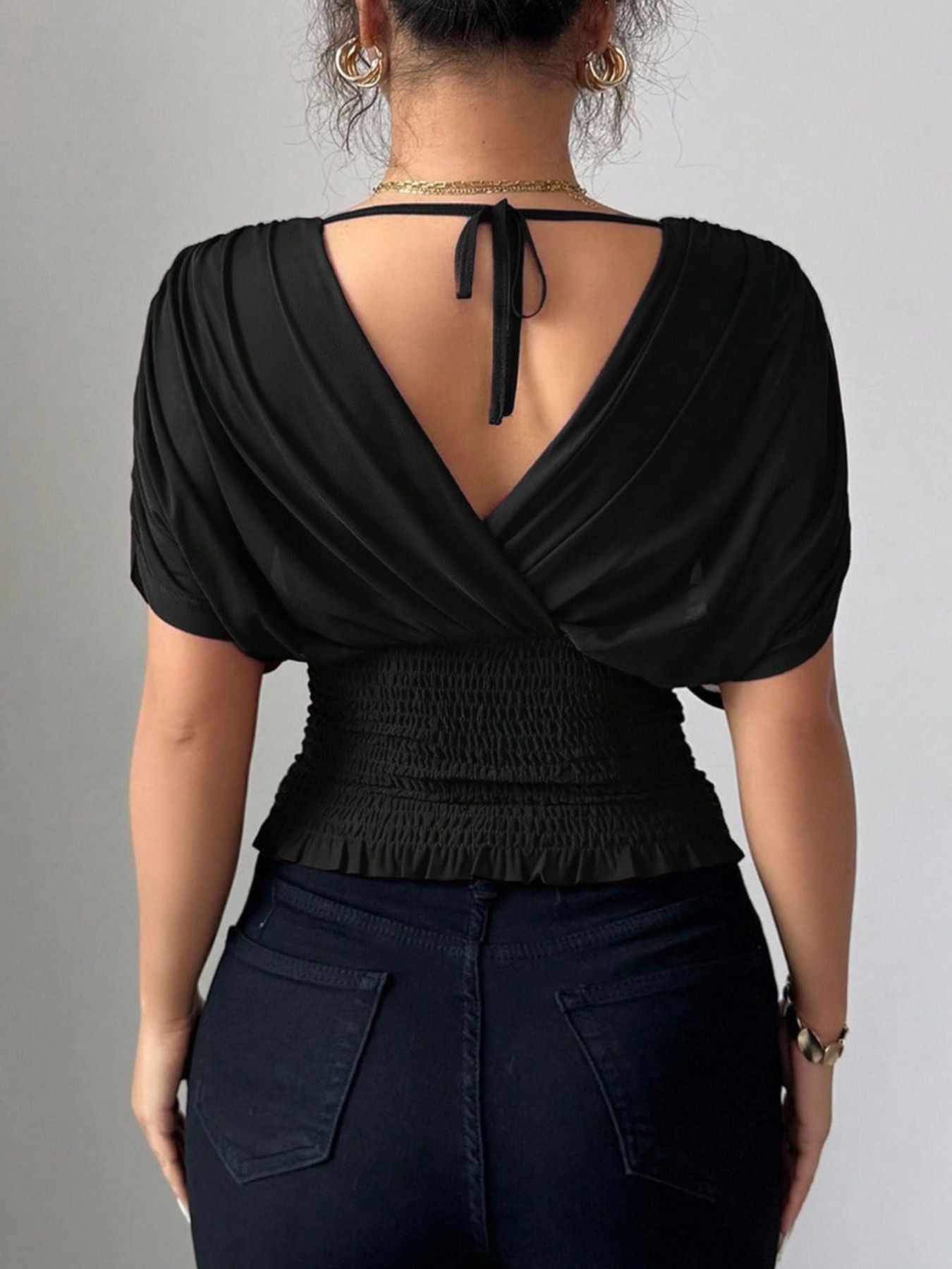 Ruched Surplice Short Sleeve Top - Rochelle's House LLC