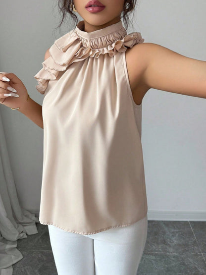 Ruffle High Neck Sleeveless Top - Rochelle's House LLC