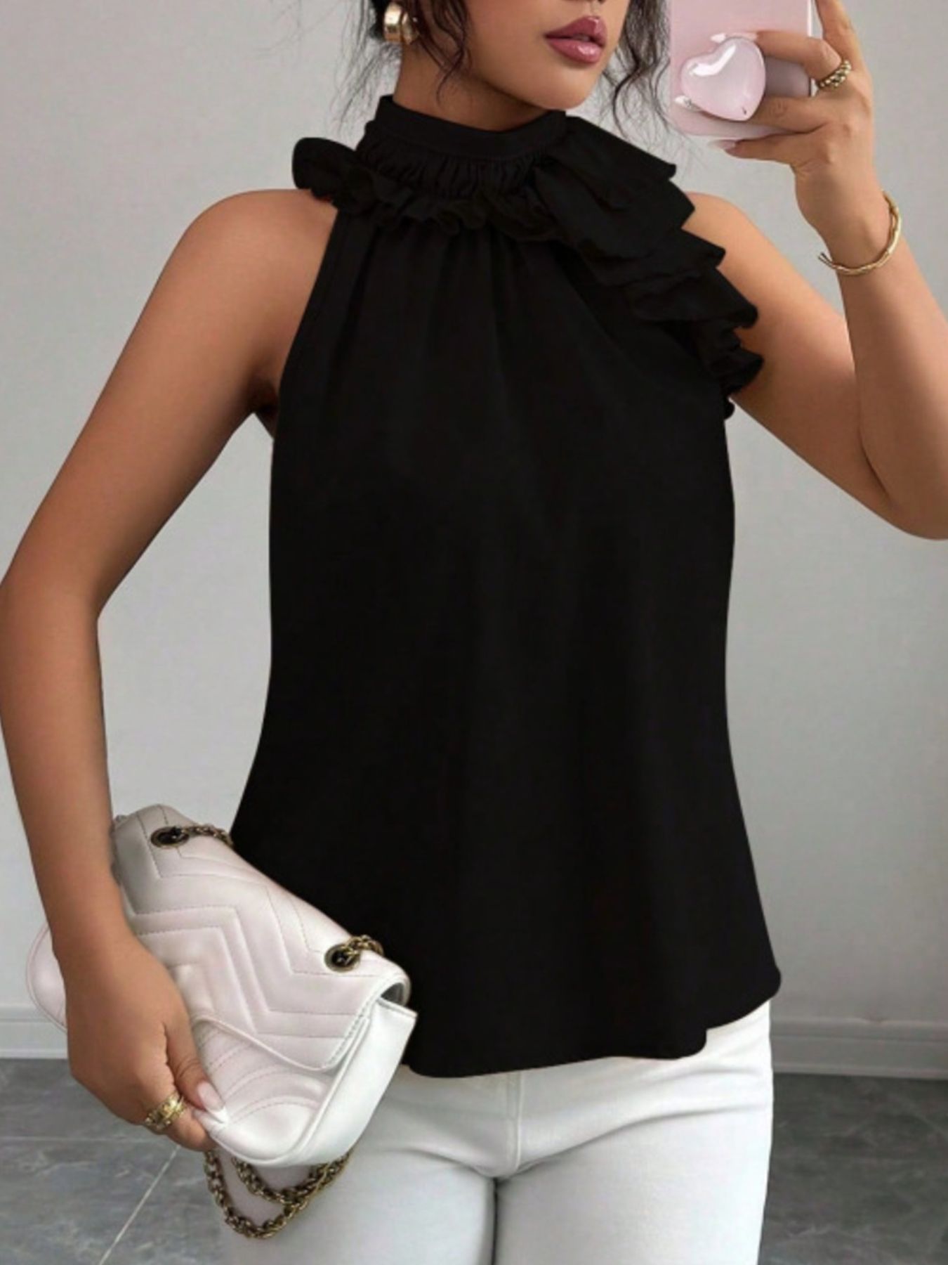 Ruffle High Neck Sleeveless Top - Rochelle's House LLC