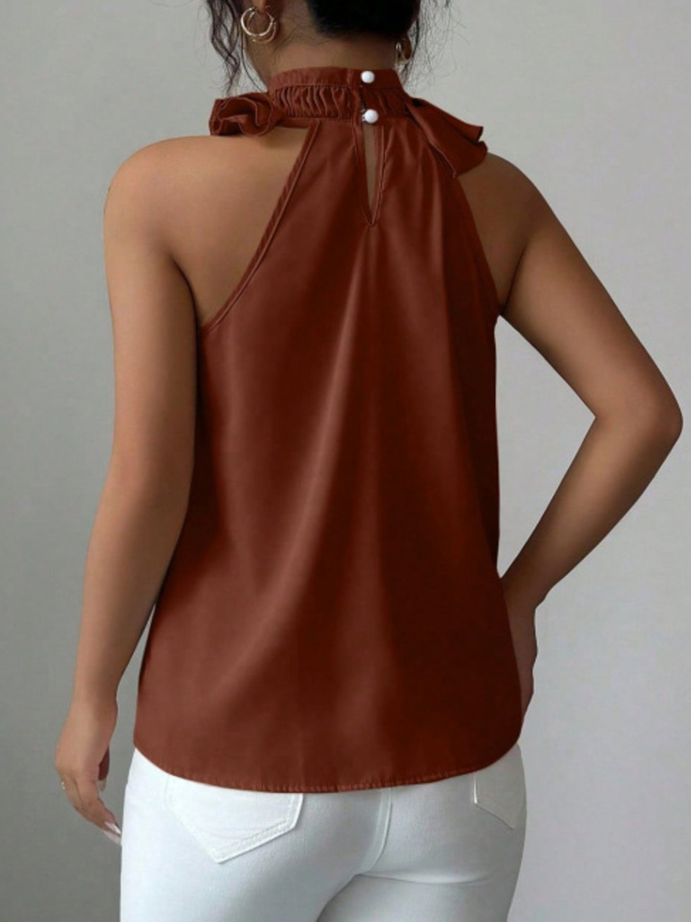 Ruffle High Neck Sleeveless Top - Rochelle's House LLC