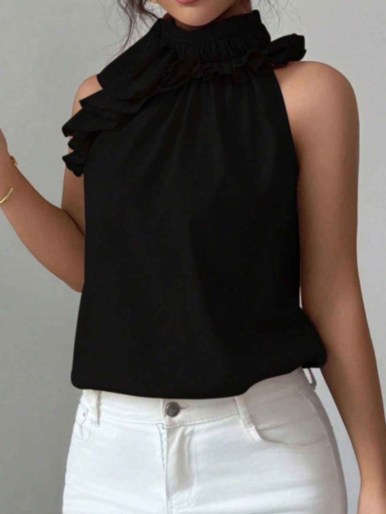Ruffle High Neck Sleeveless Top - Rochelle's House LLC