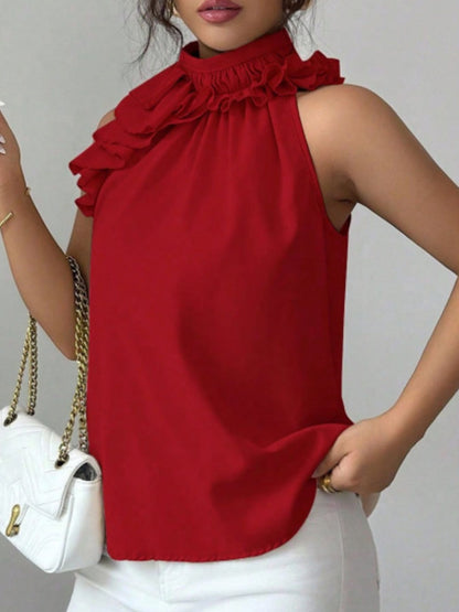 Ruffle High Neck Sleeveless Top - Rochelle's House LLC