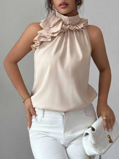 Ruffle High Neck Sleeveless Top - Rochelle's House LLC