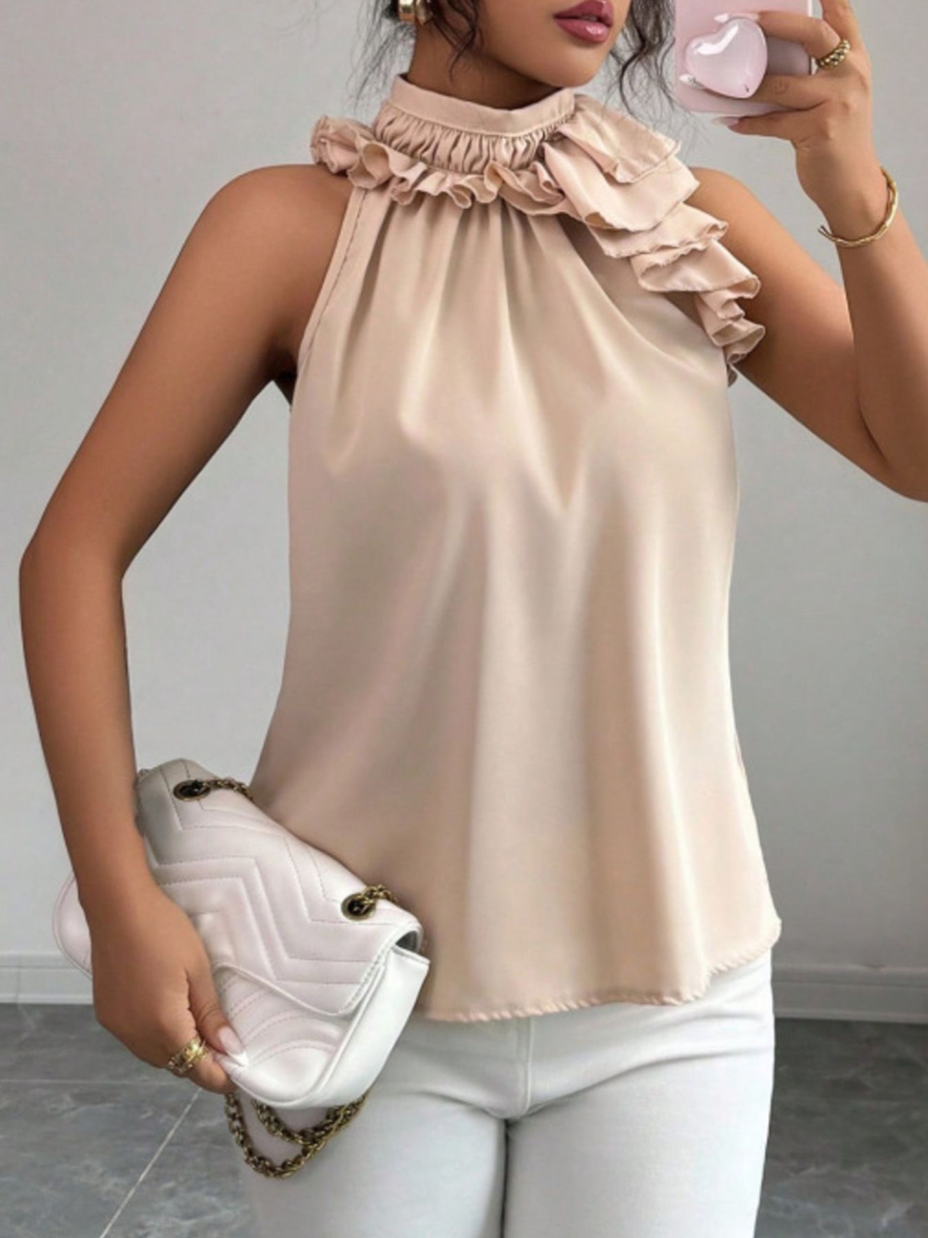 Ruffle High Neck Sleeveless Top - Rochelle's House LLC