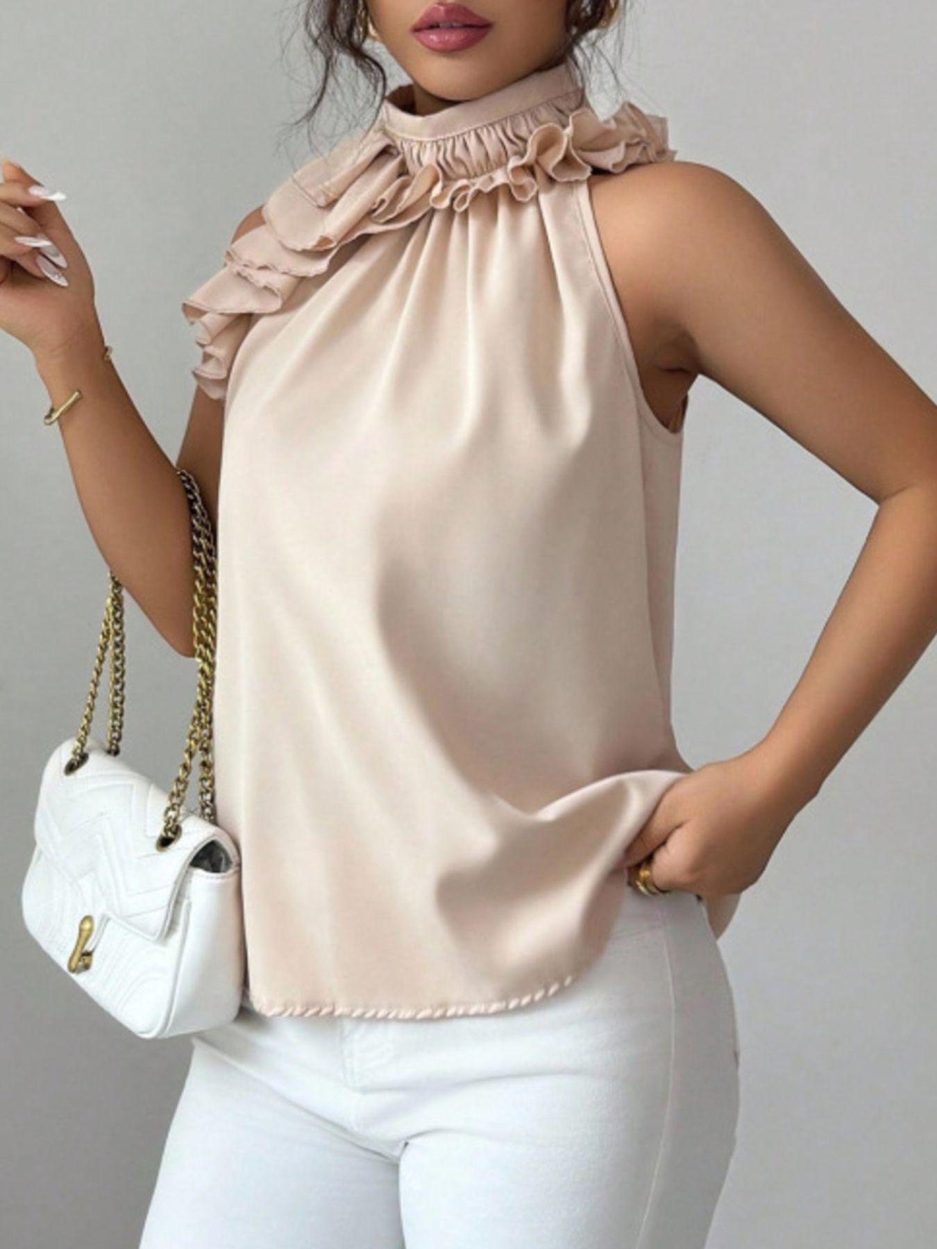 Ruffle High Neck Sleeveless Top - Rochelle's House LLC