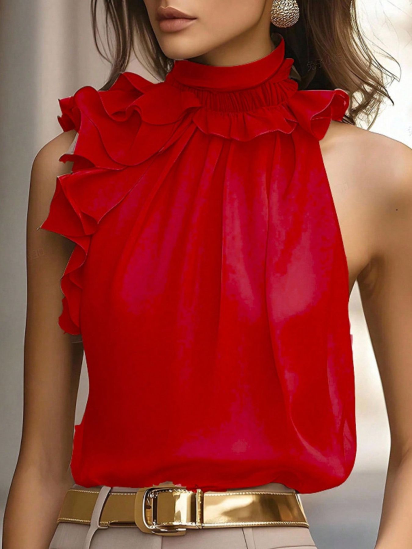 Ruffle High Neck Sleeveless Top - Rochelle's House LLC