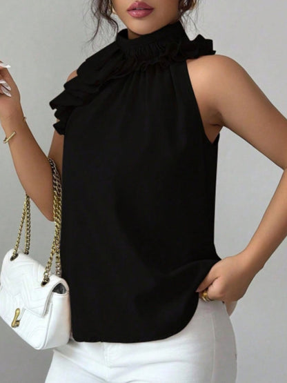Ruffle High Neck Sleeveless Top - Rochelle's House LLC