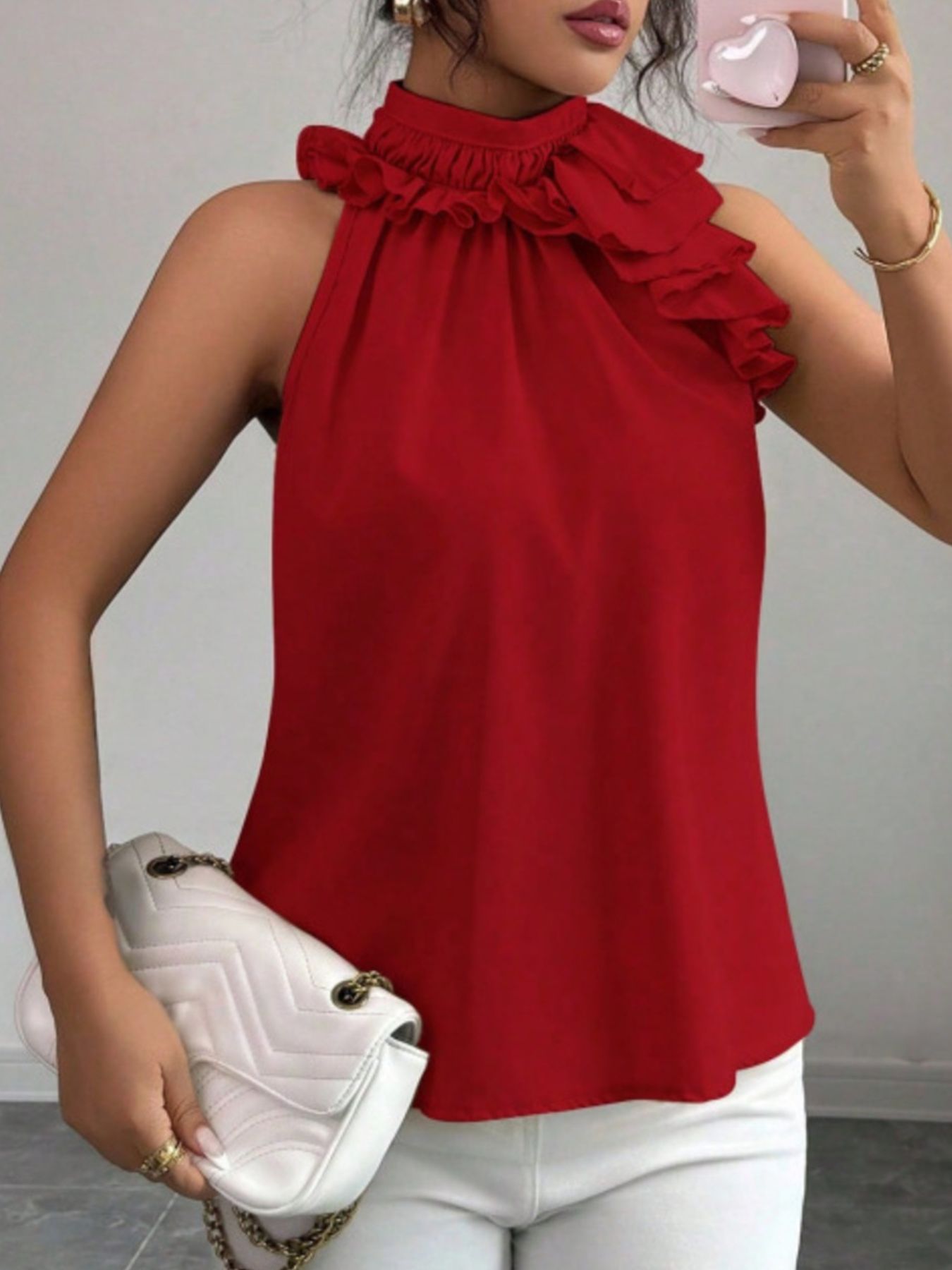 Ruffle High Neck Sleeveless Top - Rochelle's House LLC