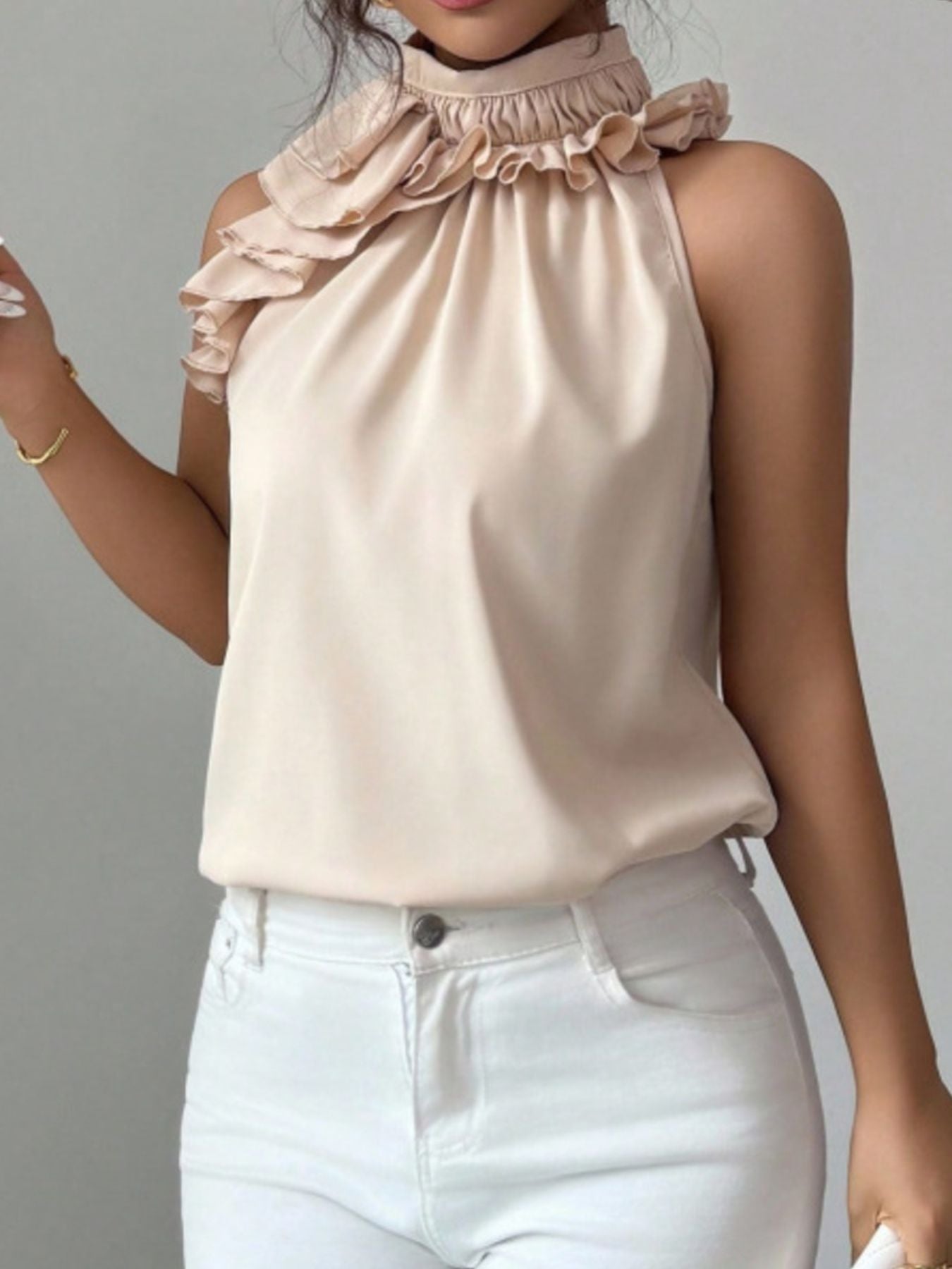 Ruffle High Neck Sleeveless Top - Rochelle's House LLC