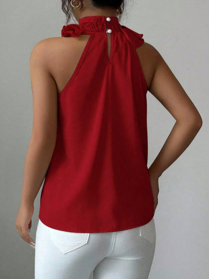 Ruffle High Neck Sleeveless Top - Rochelle's House LLC