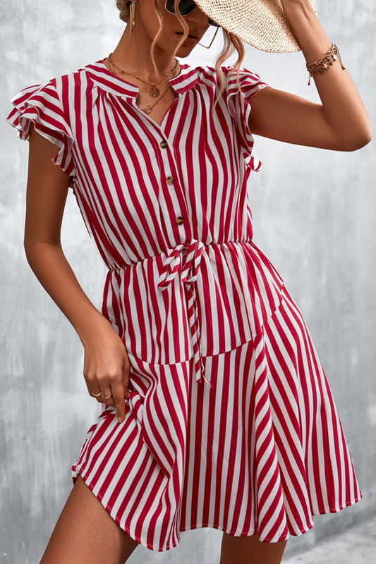 Ruffled Striped Cap Sleeve Mini Dress - Rochelle's House LLC