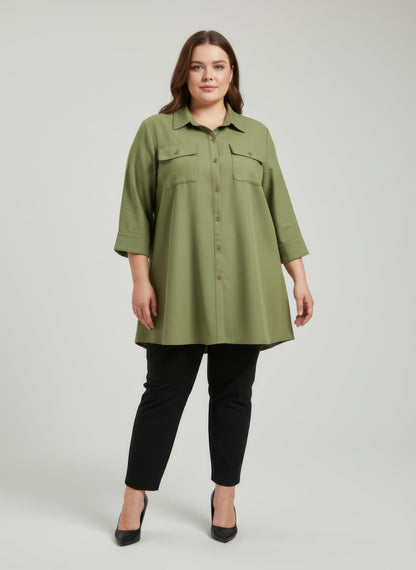 Sand Utility Button Front Shirt Tunic - Rochelle's House LLC