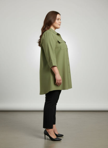 Sand Utility Button Front Shirt Tunic - Rochelle's House LLC