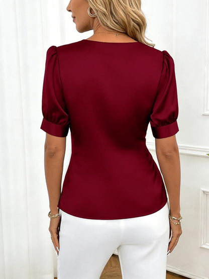 Satin V - Neck Wrap Blouse - Rochelle's House LLC