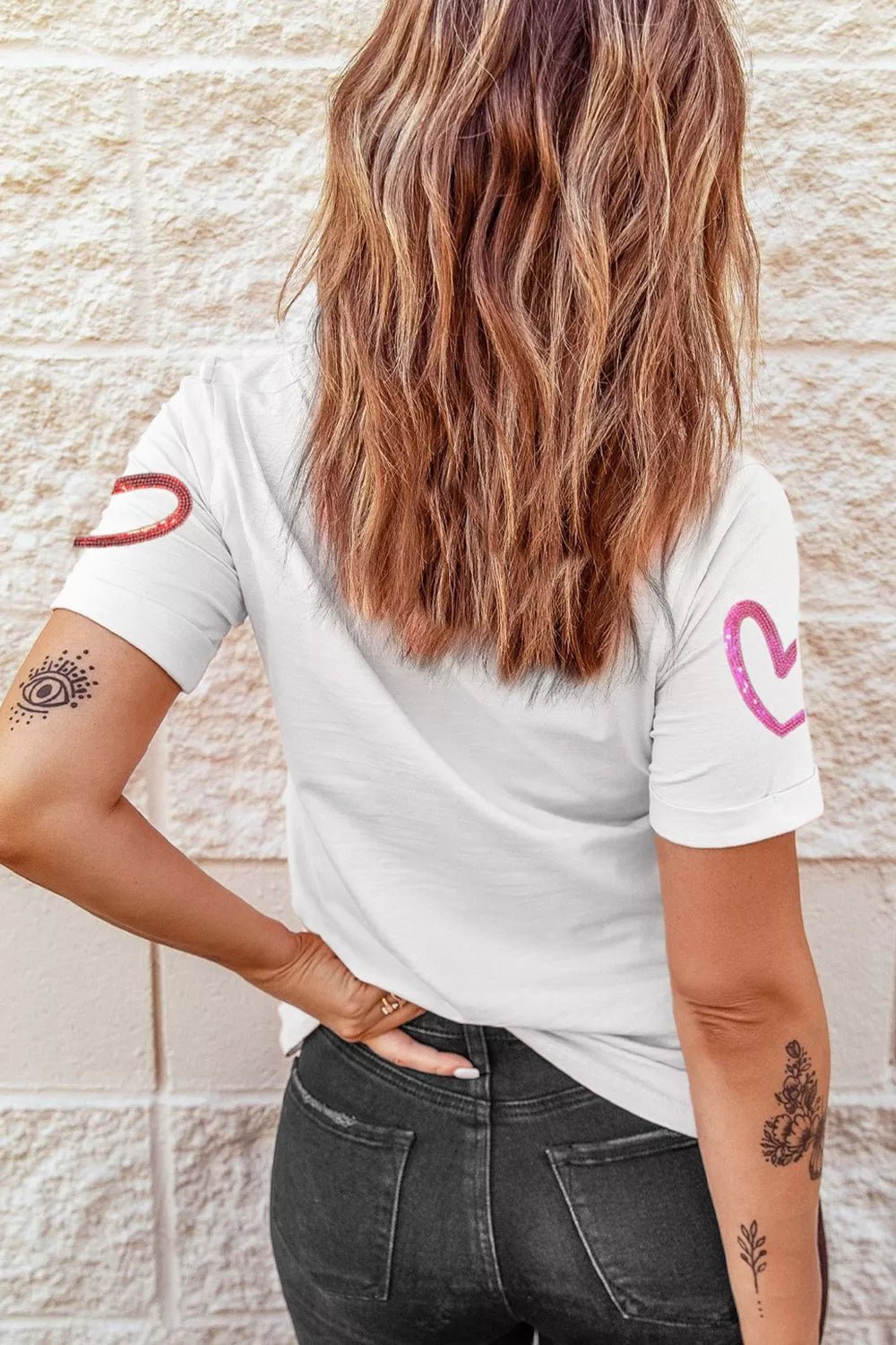 Sequin Heart Short Sleeve Casual Tee - Rochelle's House LLC