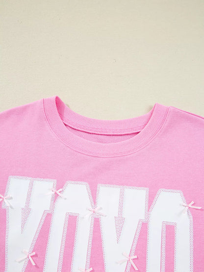 Sequin XOXO Letter Graphic Exposed Seam Baggy Sweatshirt - Rochelle's House LLC