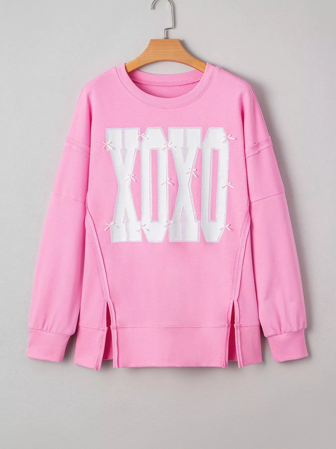Sequin XOXO Letter Graphic Exposed Seam Baggy Sweatshirt - Rochelle's House LLC