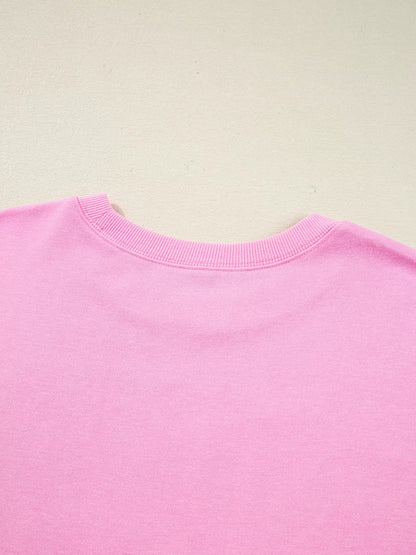 Sequin XOXO Letter Graphic Exposed Seam Baggy Sweatshirt - Rochelle's House LLC