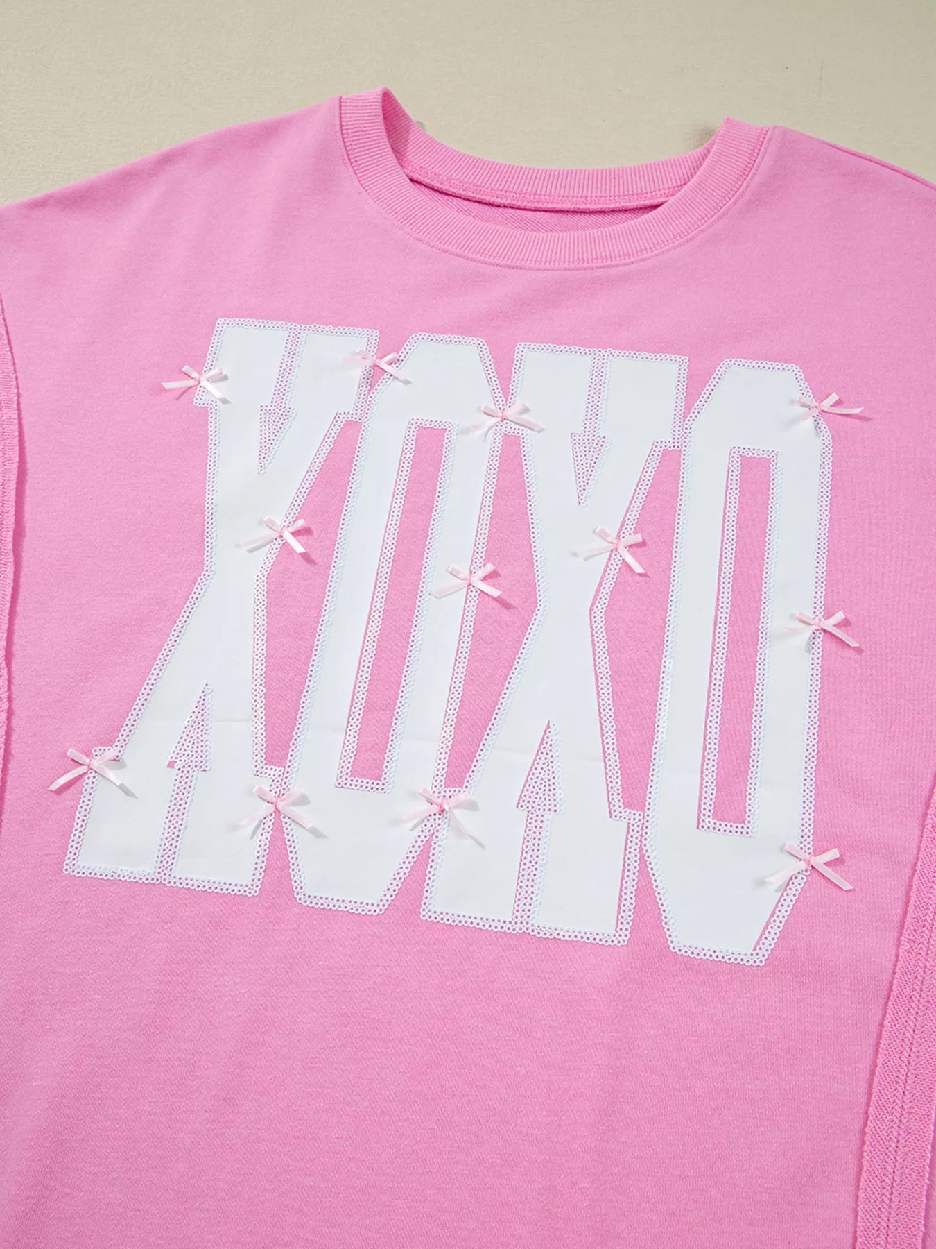 Sequin XOXO Letter Graphic Exposed Seam Baggy Sweatshirt - Rochelle's House LLC