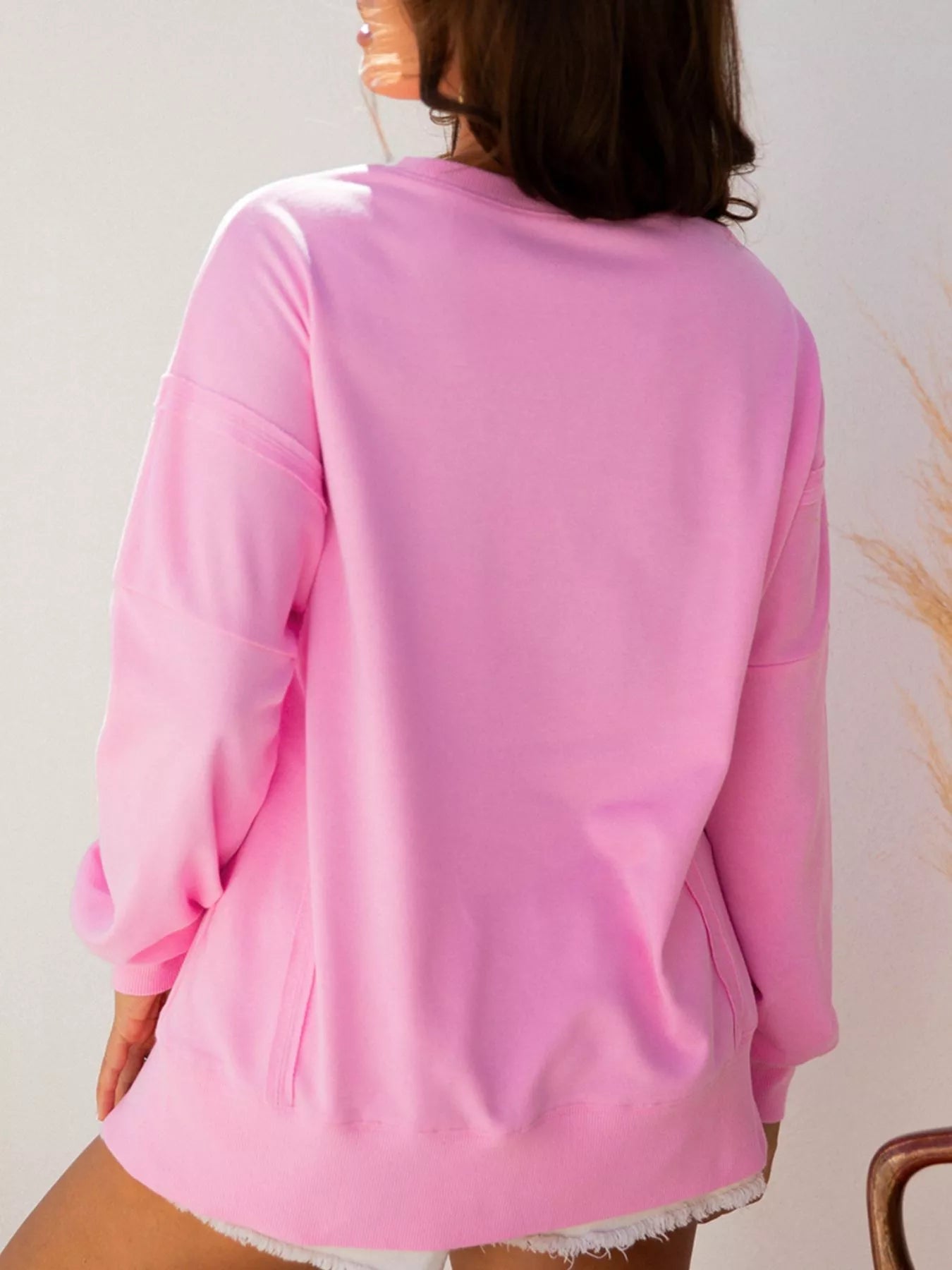 Sequin XOXO Letter Graphic Exposed Seam Baggy Sweatshirt - Rochelle's House LLC