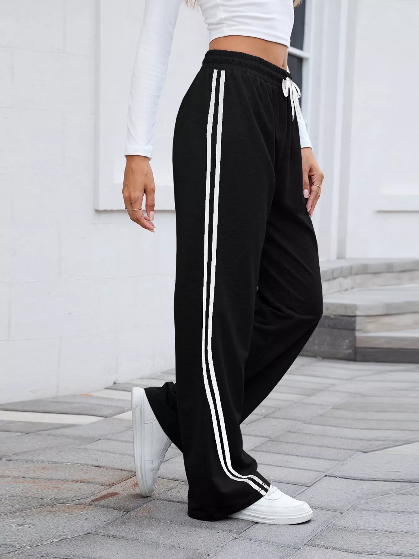 Side Striped Wide Leg Pants - Rochelle's House LLC