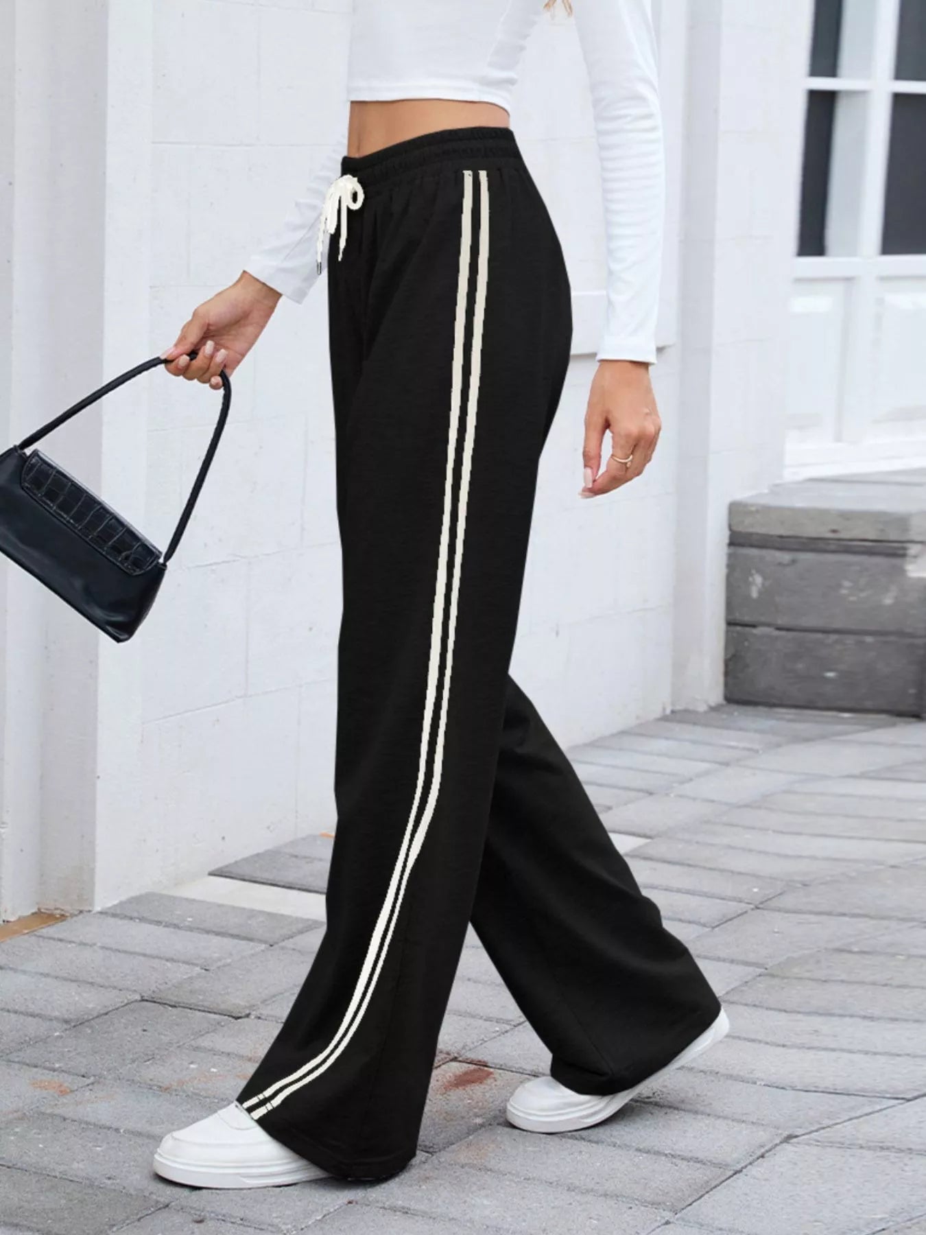 Side Striped Wide Leg Pants - Rochelle's House LLC