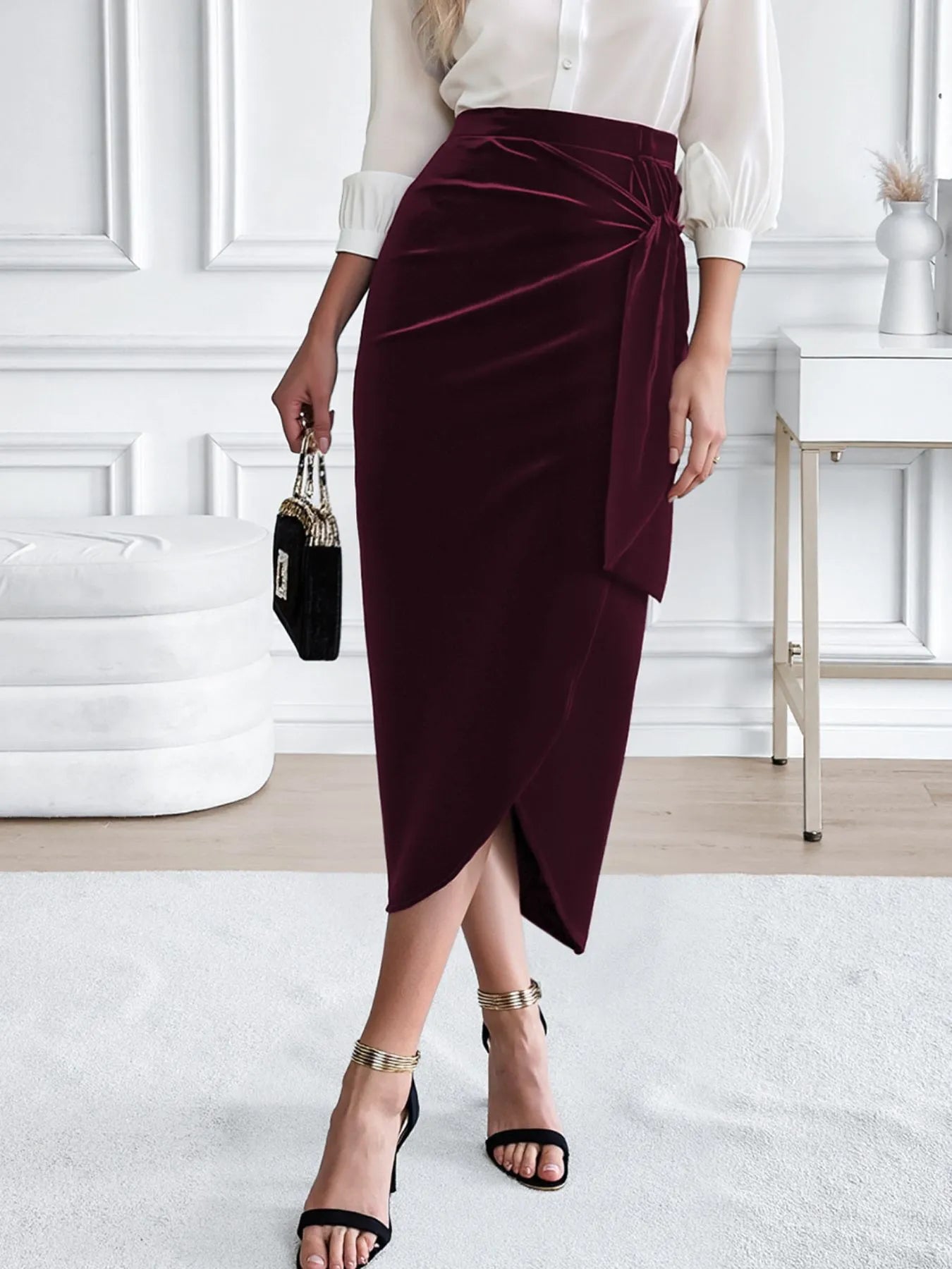 Side Tied Velvet Skirt - Rochelle's House LLC